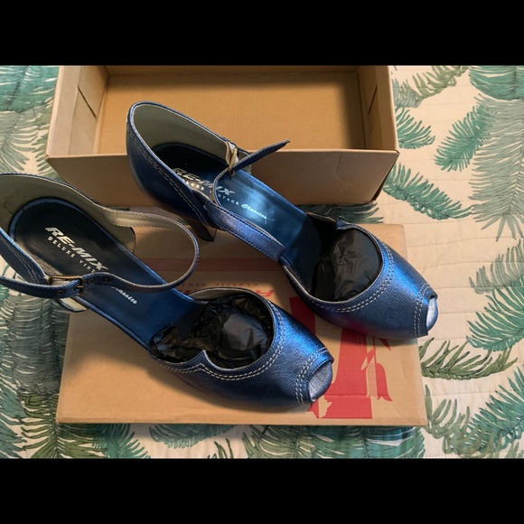 Re-mix Vintage Size 11 Blue Heels Retro Pinup - Picture 15 of 16